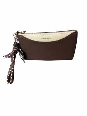 Nanette Lepore Two-Tone Brown and Cream Faux Leather Wristlet w/Polka Dot Scarf